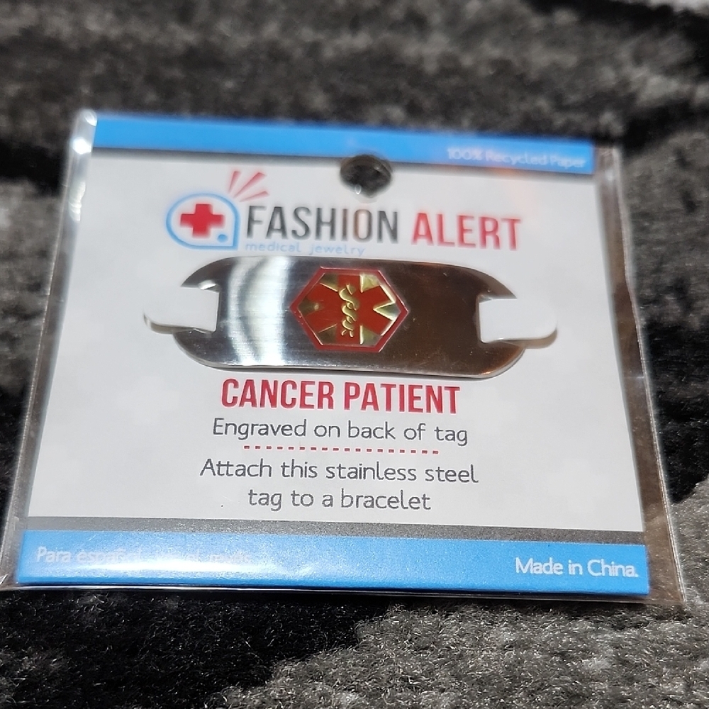 FASHION ALERT ENGRAVED CANCER PATIENT MEDICAL ID TAG STAINLESS STEEL UNISEX